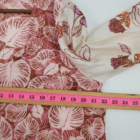 Tahari 100% Linen Button Front Floral Blouse Womens Size L Resort Boho Vacation - Picture 11 of 14